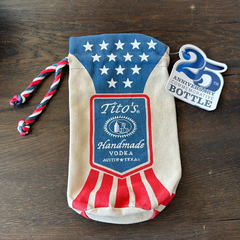 Titos Vodka 25th Anniversary Embroidered Canvas Drawstring Bag American Flag NEW